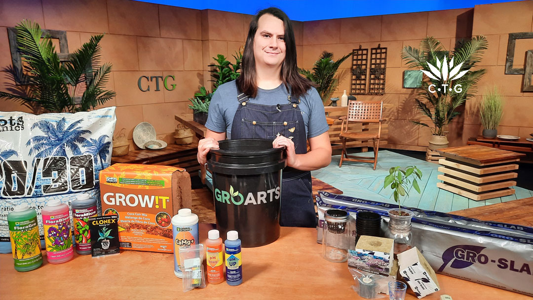 man with hydroponics supplies on TV set 