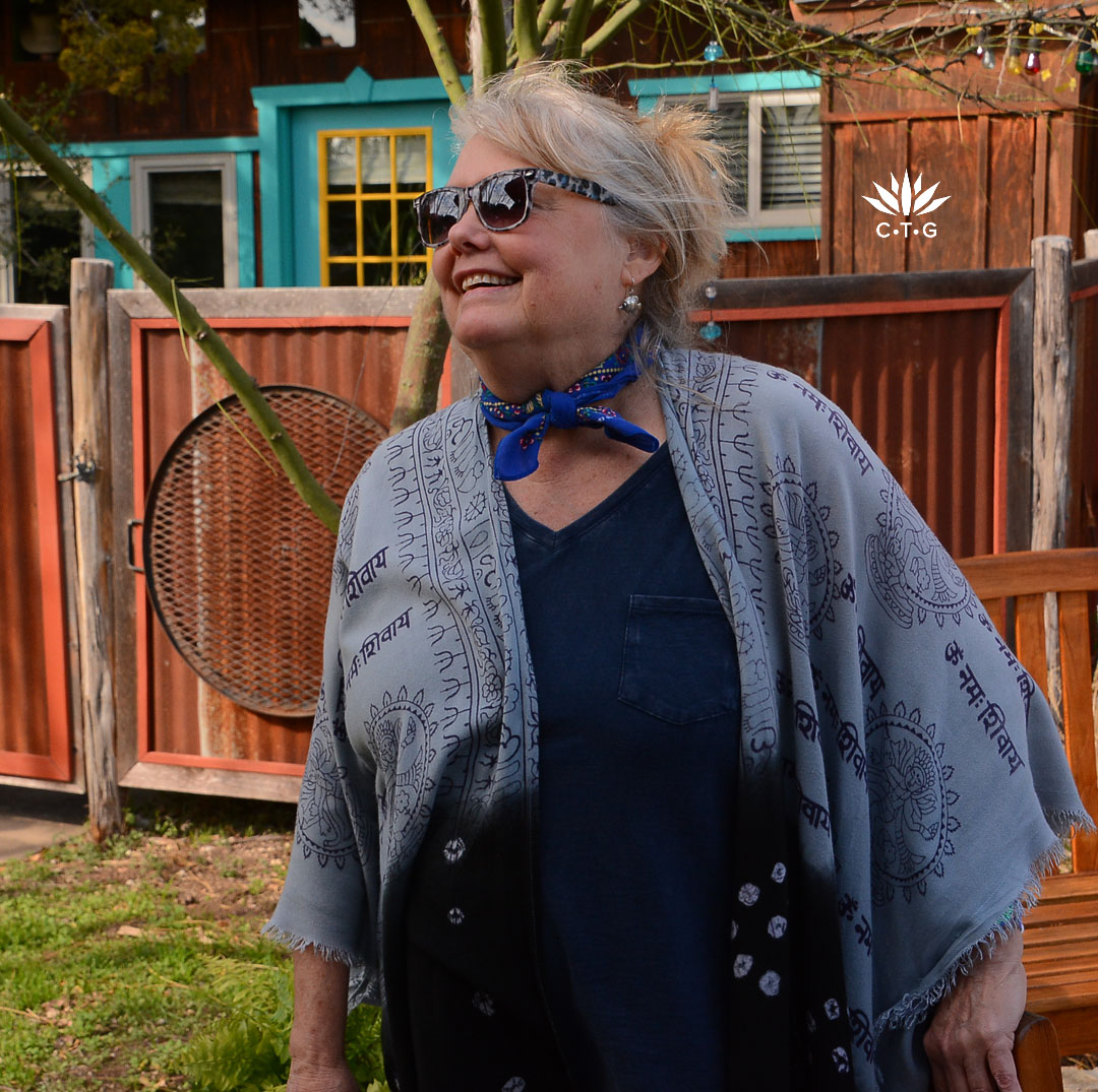 laughing woman in garden 