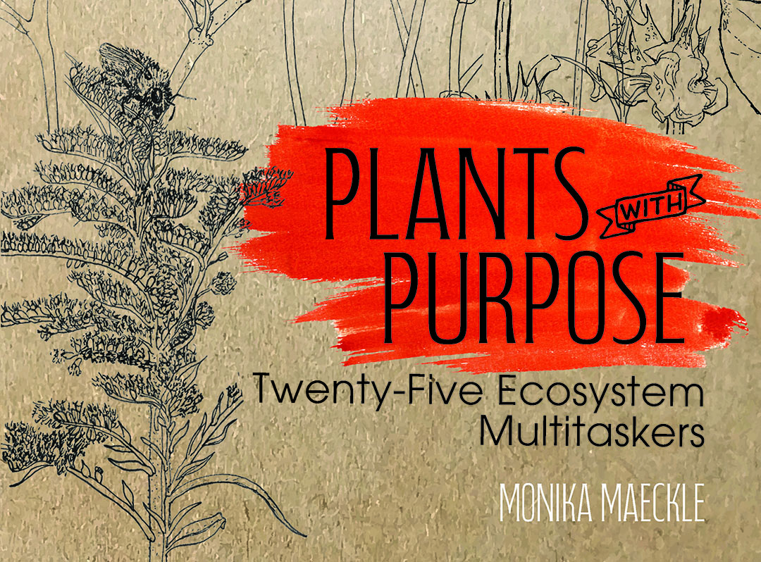 tan book cover, red highlight on Plants with Purpose title