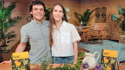 man and woman on TV set Foraging Texas book